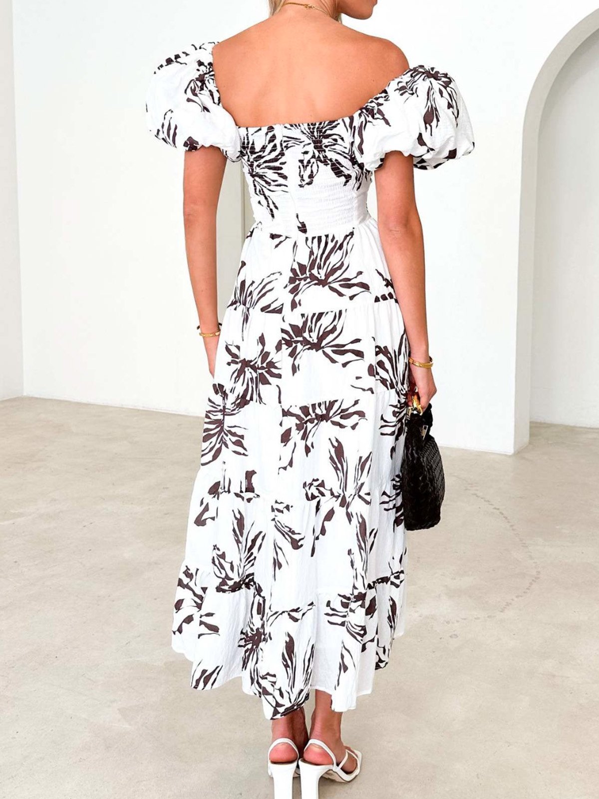 Femmes Floral Orange Col V Confortable Robe Maxi Décontracté