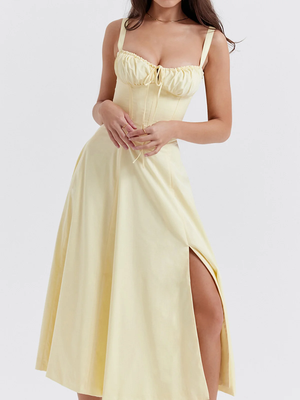 Femmes Plain Jaune-Clair à Bretelles Confortable Robe Maxi Décontracté
