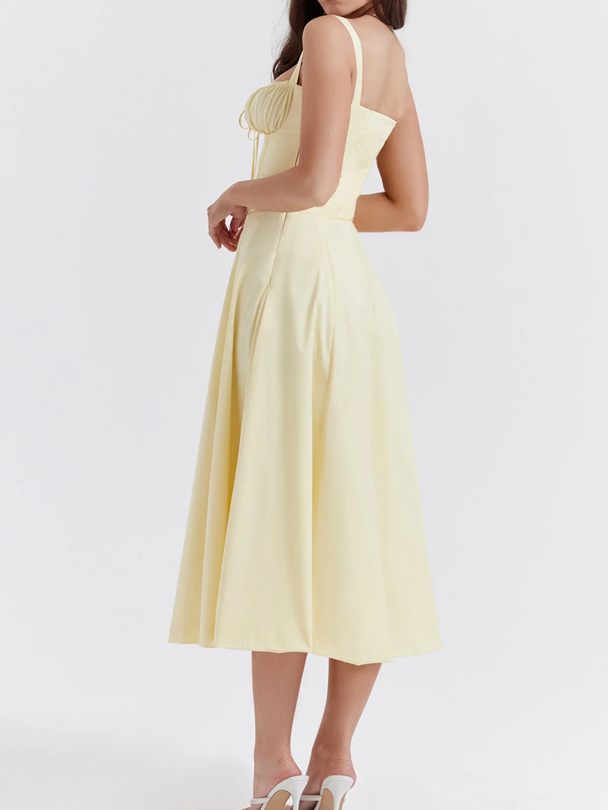 Femmes Plain Jaune-Clair à Bretelles Confortable Robe Maxi Décontracté