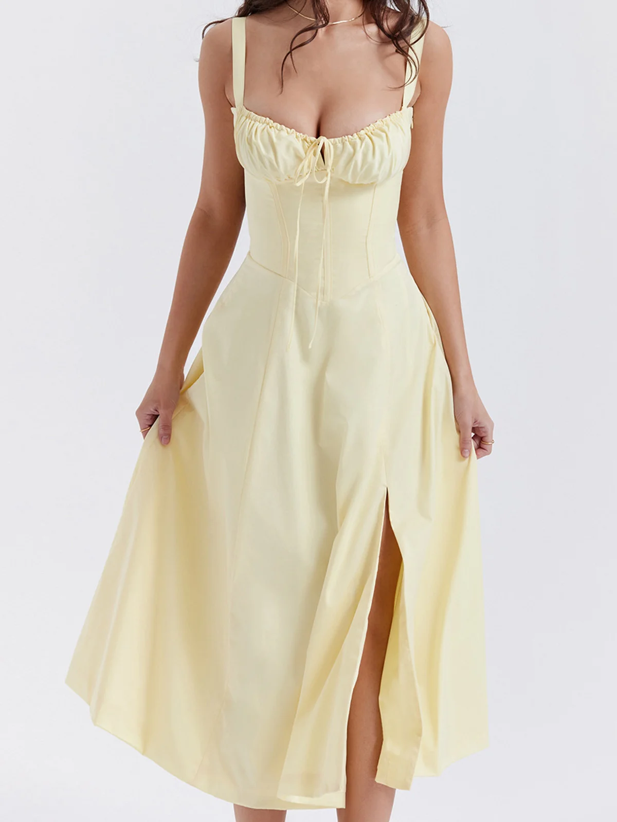 Femmes Plain Jaune-Clair à Bretelles Confortable Robe Maxi Décontracté