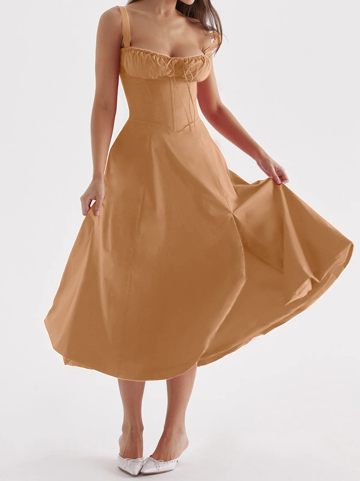 Femmes Plain Jaune-Clair à Bretelles Confortable Robe Maxi Décontracté