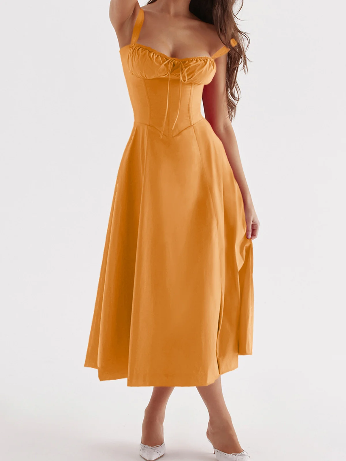 Femmes Plain Jaune-Clair à Bretelles Confortable Robe Maxi Décontracté