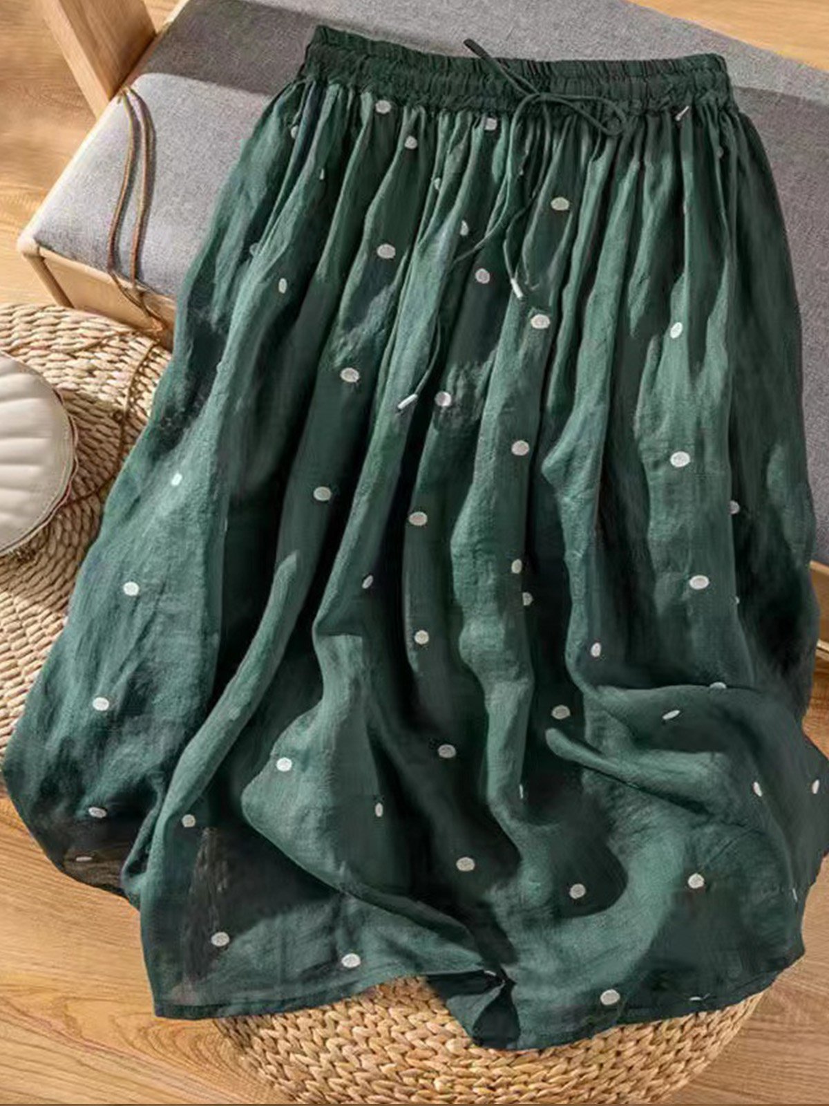 Jupes Pois Polka Décontracté Printemps / Automne Naturel Aucune élasticité Quotidien Maxi Trapèze Régulier pour Femmes