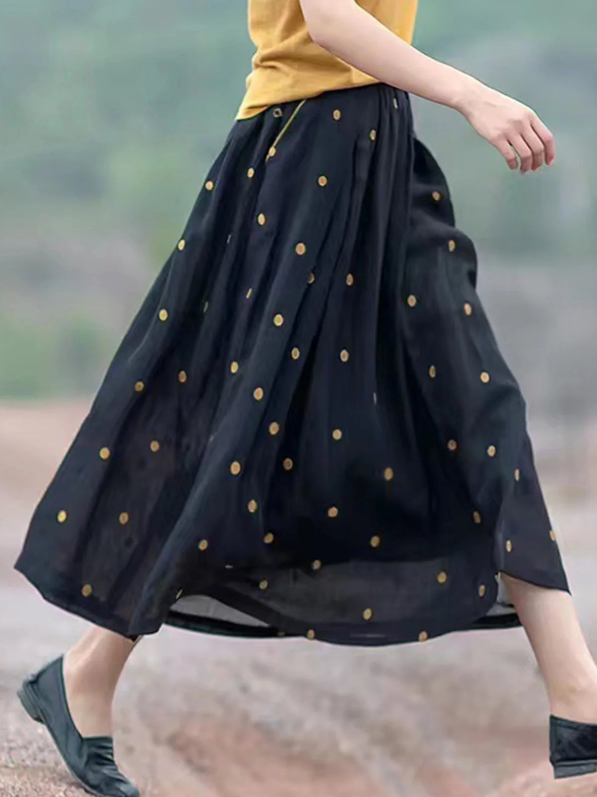 Jupes Pois Polka Décontracté Printemps / Automne Naturel Aucune élasticité Quotidien Maxi Trapèze Régulier pour Femmes