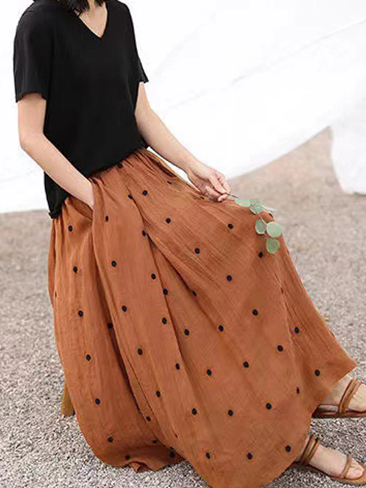 Jupes Pois Polka Décontracté Printemps / Automne Naturel Aucune élasticité Quotidien Maxi Trapèze Régulier pour Femmes