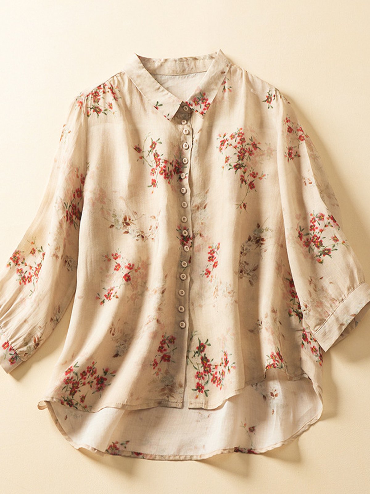 Blouses Femmes Décontracté Abstrait Printemps / Automne Polyester Aucune élasticité Vacances Manches trois quarts Régulier Droit