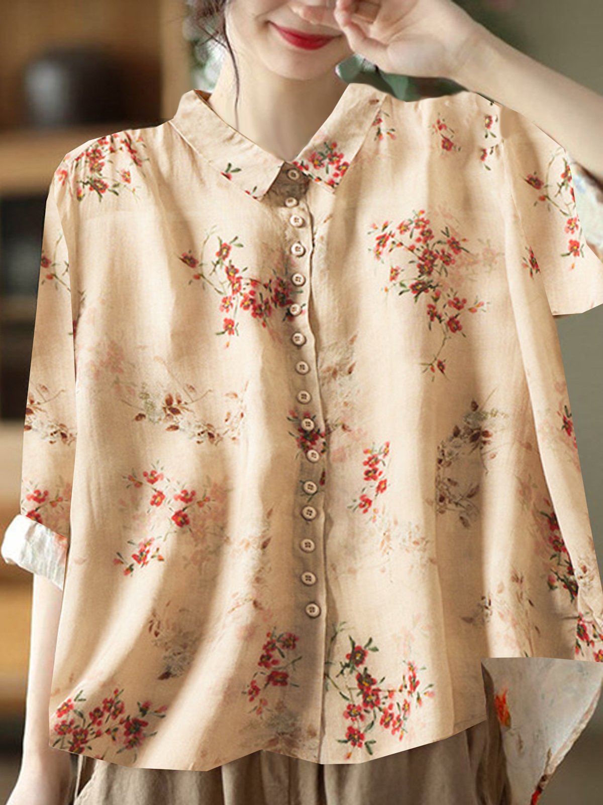 Blouses Femmes Décontracté Abstrait Printemps / Automne Polyester Aucune élasticité Vacances Manches trois quarts Régulier Droit