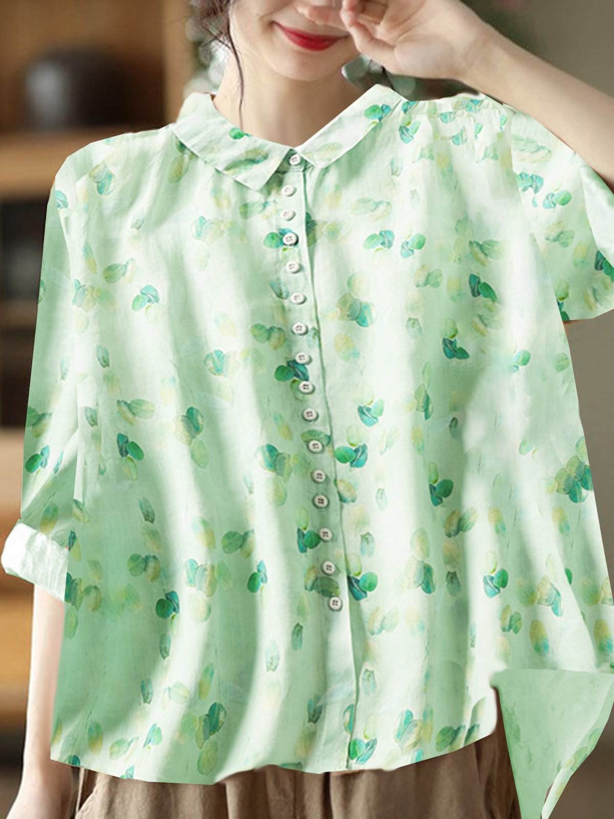 Blouses Femmes Décontracté Abstrait Printemps / Automne Polyester Aucune élasticité Vacances Manches trois quarts Régulier Droit