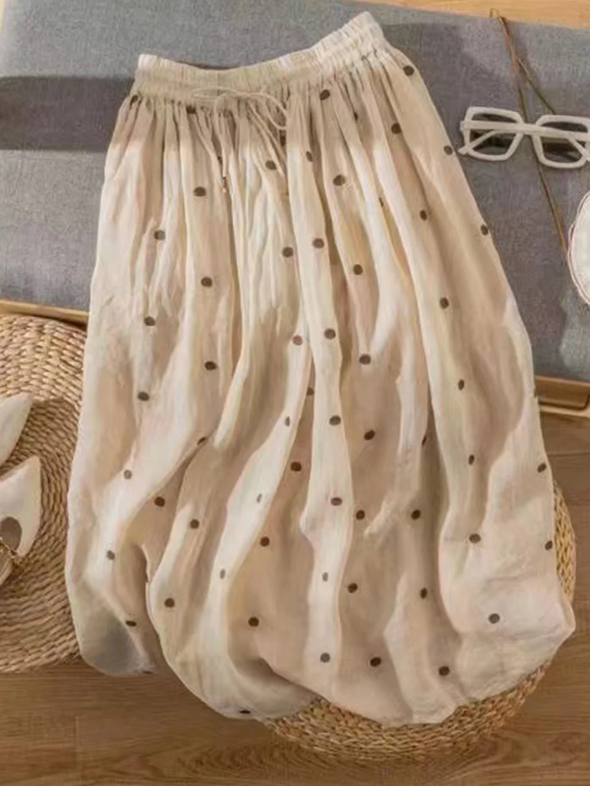 Jupes Pois Polka Décontracté Printemps / Automne Naturel Aucune élasticité Quotidien Maxi Trapèze Régulier pour Femmes