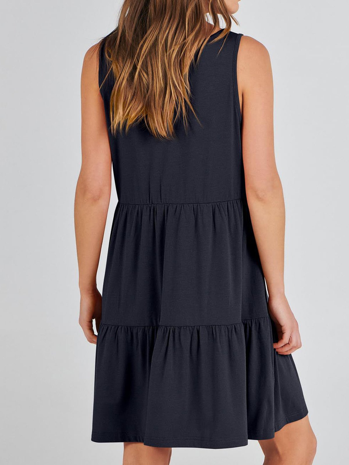 Femmes Plain Kaki Col V Confortable Robe Mi-Longue Décontracté