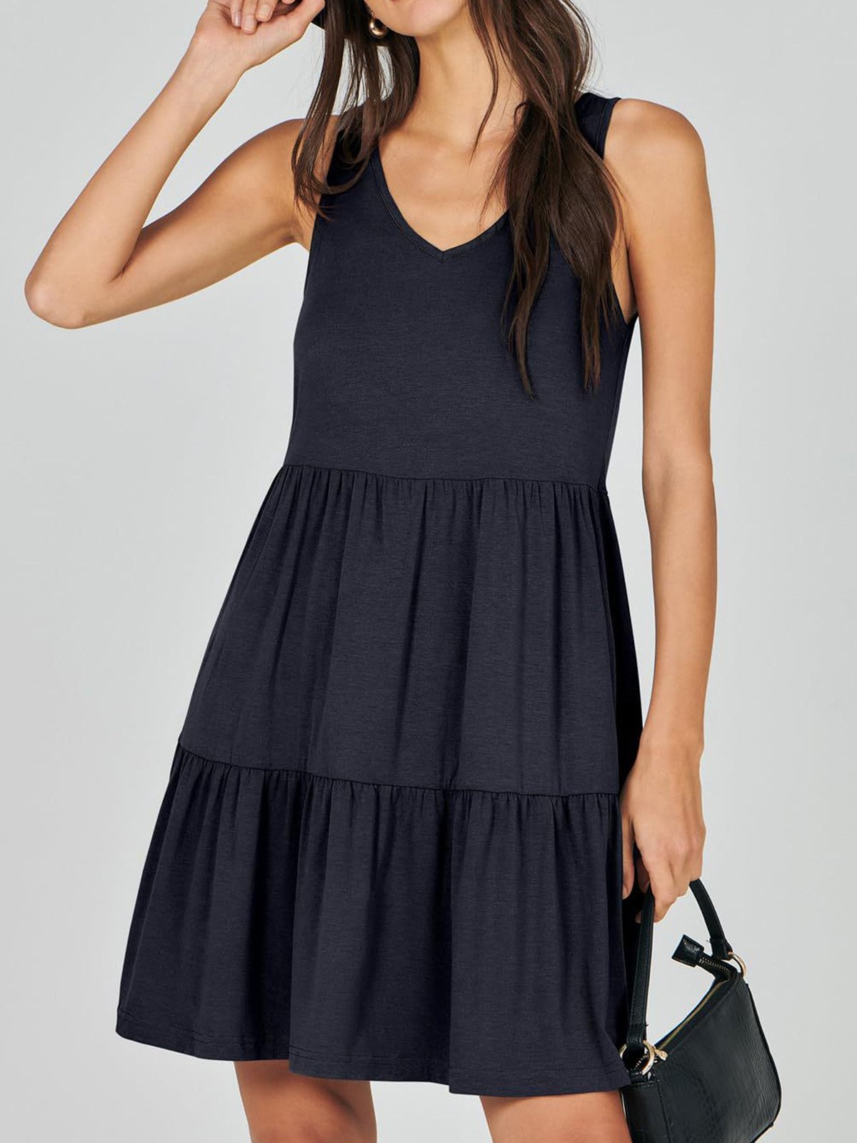 Femmes Plain Kaki Col V Confortable Robe Mi-Longue Décontracté