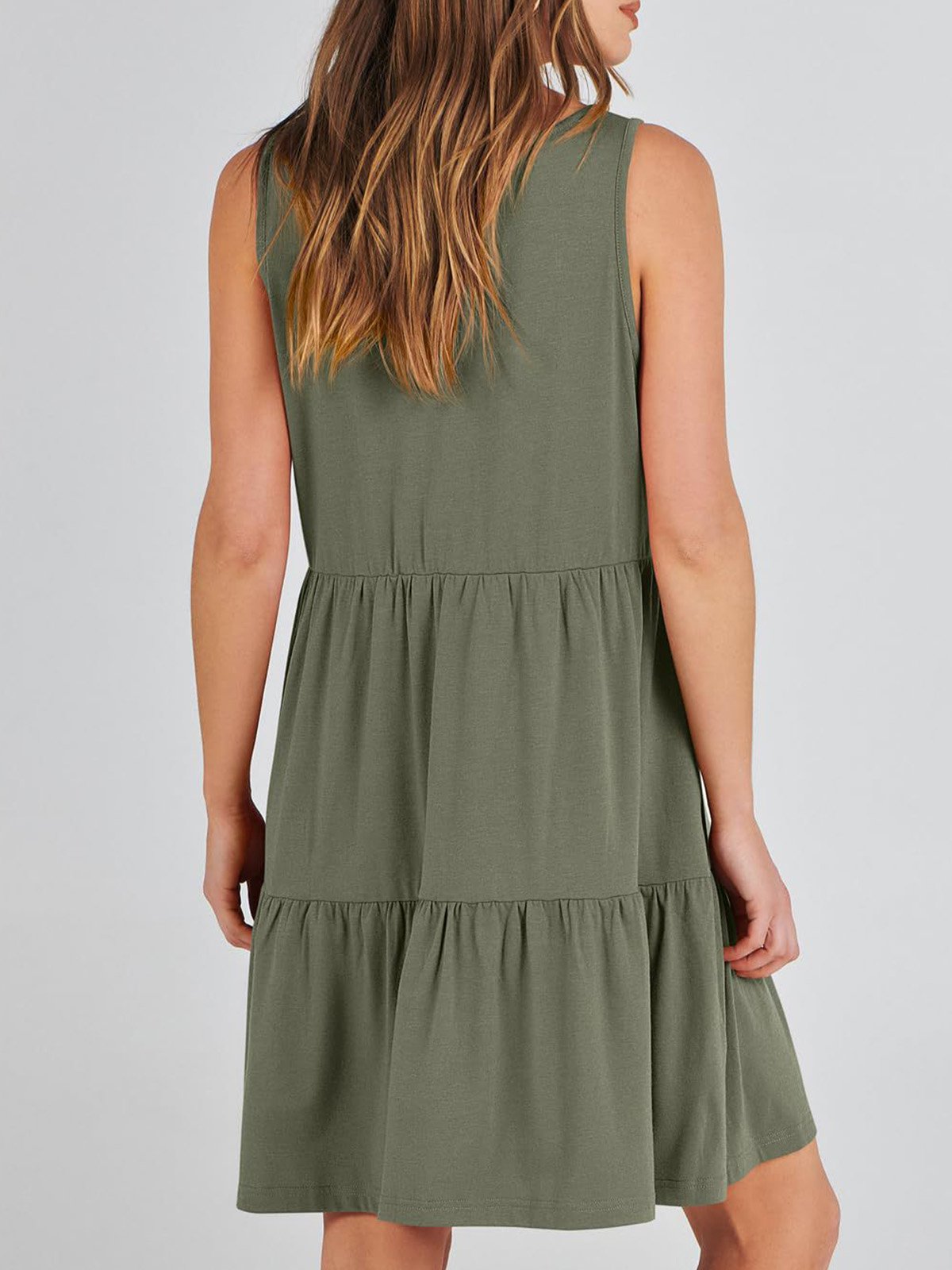 Femmes Plain Kaki Col V Confortable Robe Mi-Longue Décontracté