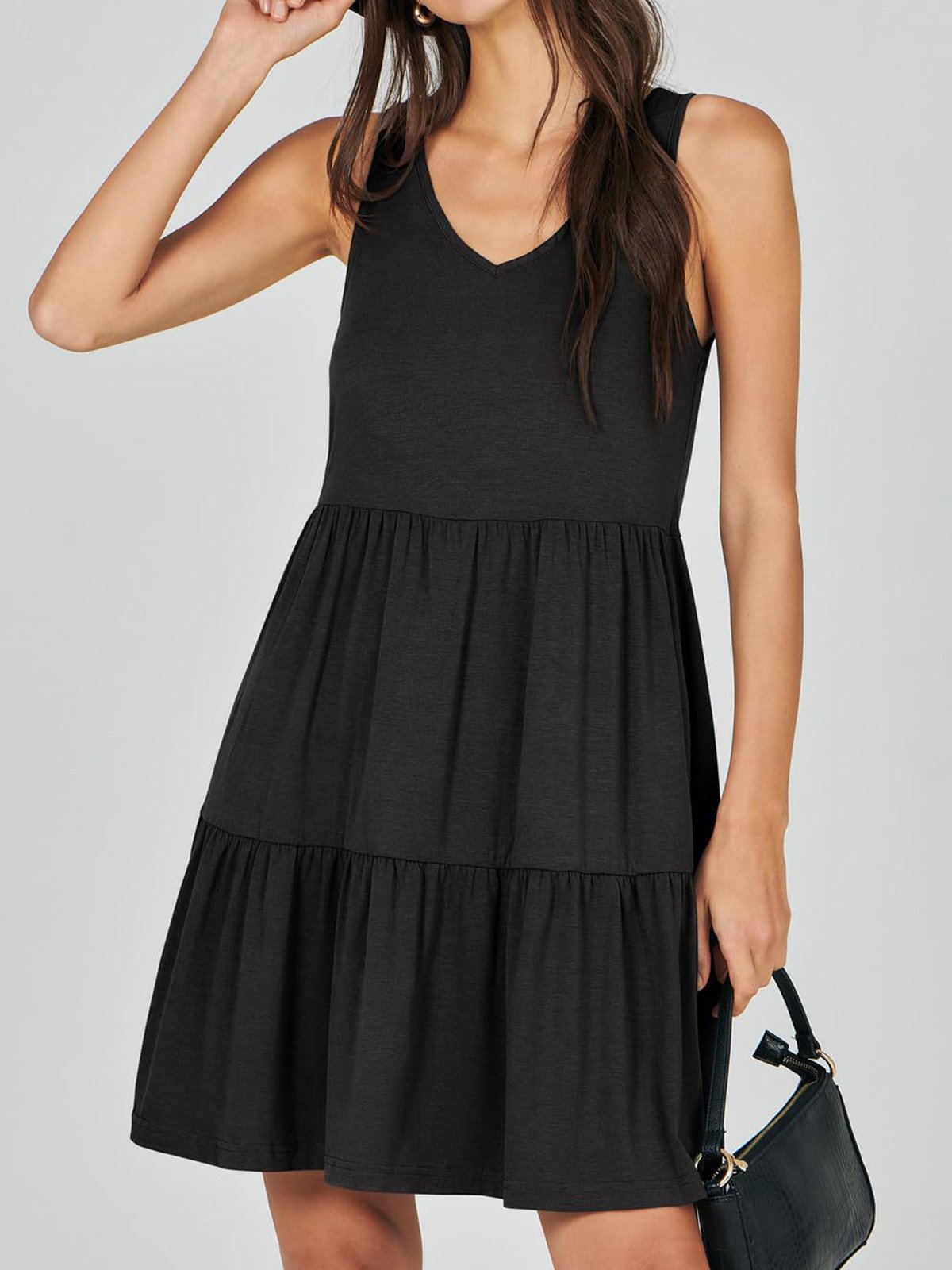 Femmes Plain Kaki Col V Confortable Robe Mi-Longue Décontracté
