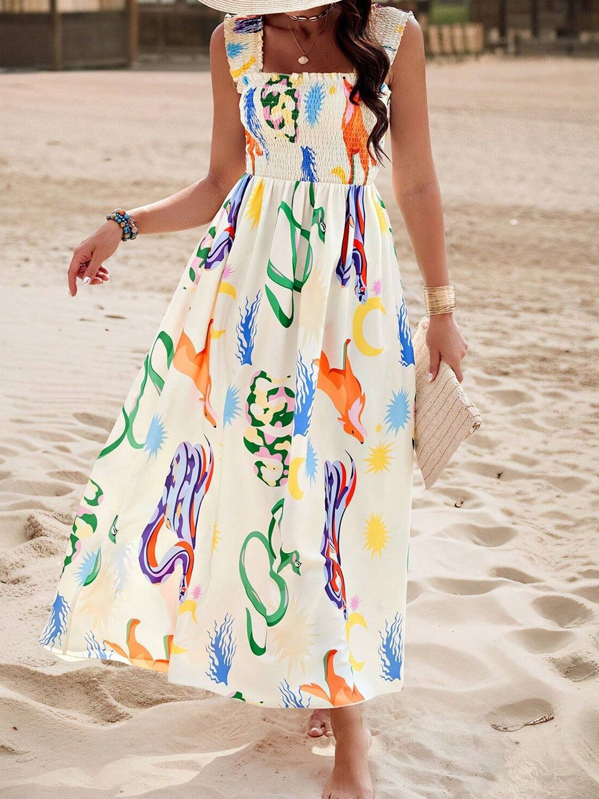 Femmes Géométrique Blanc à Bretelles Confortable Brouiller Robe Maxi Vacances
