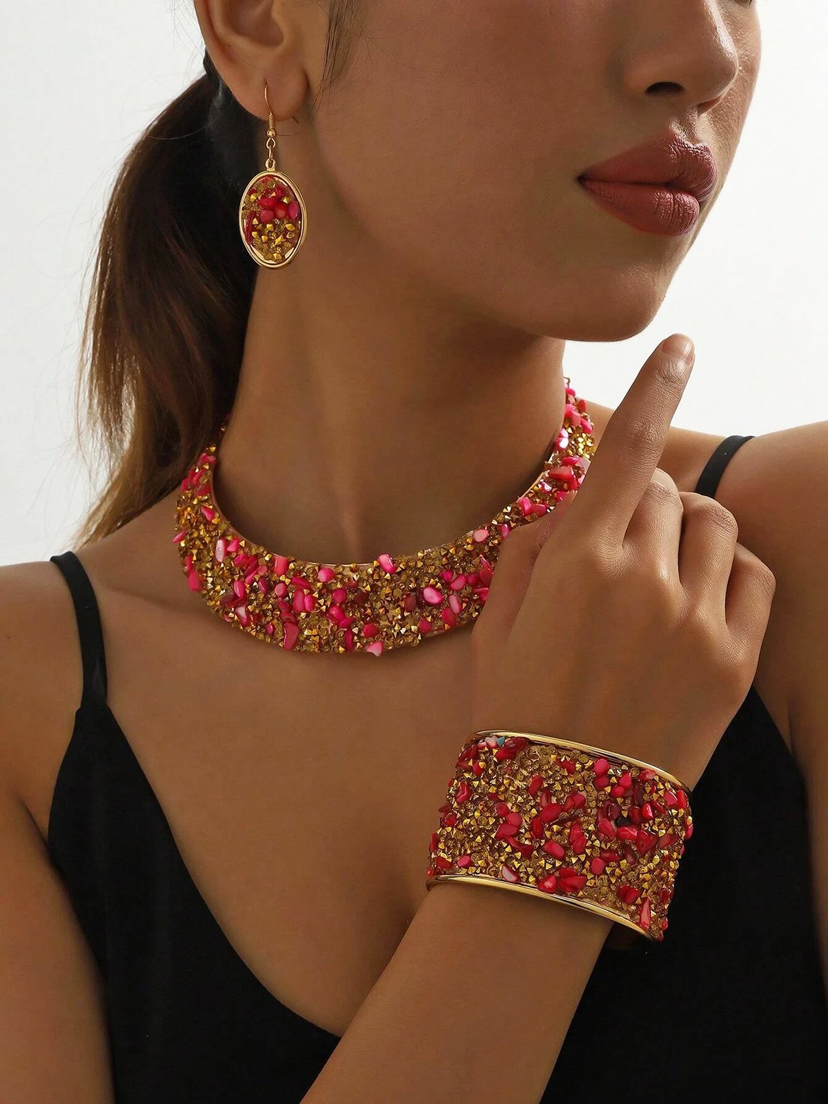 Ensembles de Bijoux Femmes Bloc de Couleur Toutes Les Saisons Élégant Mariage Avec Faux Diamant Cristal Ensembles
