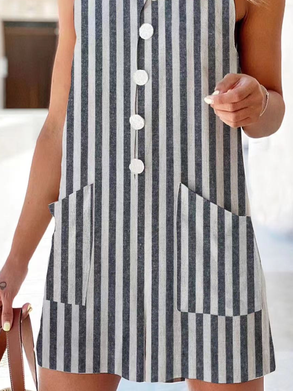 Bavoir Pantalons Rayé Décontracté Été Col Carré Naturel Aucune élasticité Ample Coton Et Lin Shorts pour Femmes