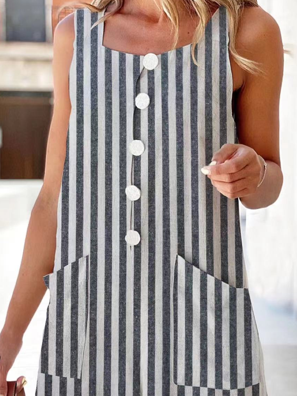 Bavoir Pantalons Rayé Décontracté Été Col Carré Naturel Aucune élasticité Ample Coton Et Lin Shorts pour Femmes