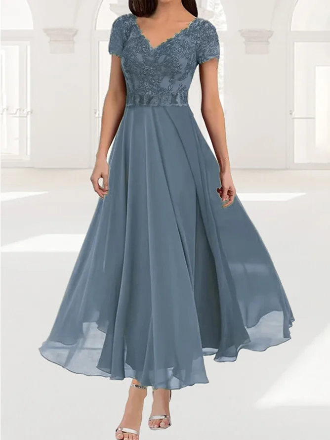 Femmes Plain Vert Col V Confortable Dentelle Robe Maxi Élégant