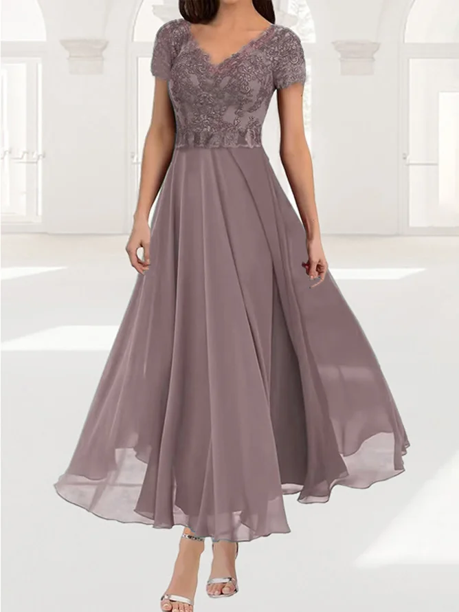 Femmes Plain Vert Col V Confortable Dentelle Robe Maxi Élégant
