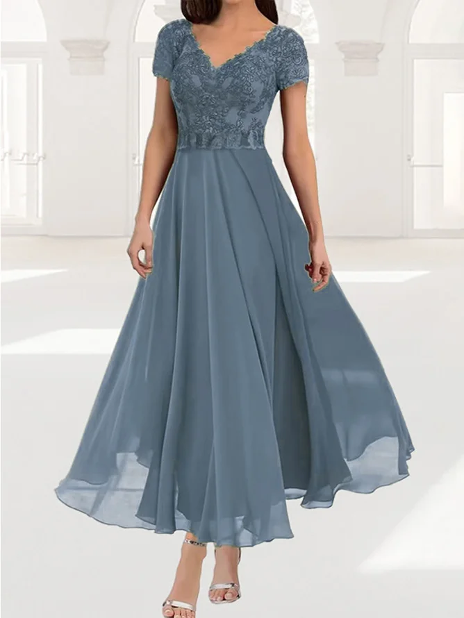 Femmes Plain Vert Col V Confortable Dentelle Robe Maxi Élégant