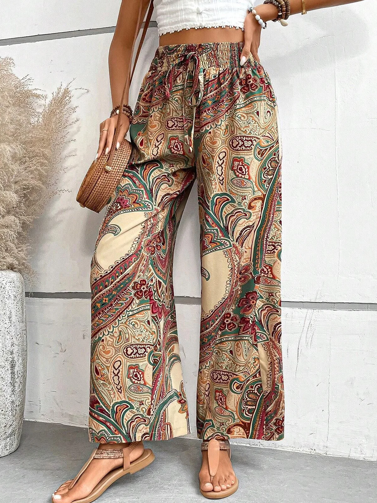 Pantalons Femmes Décontracté Printemps / Automne Floral Motif Polyester Aucune élasticité Quotidien Taille Moyenne Pantalon droit Régulier