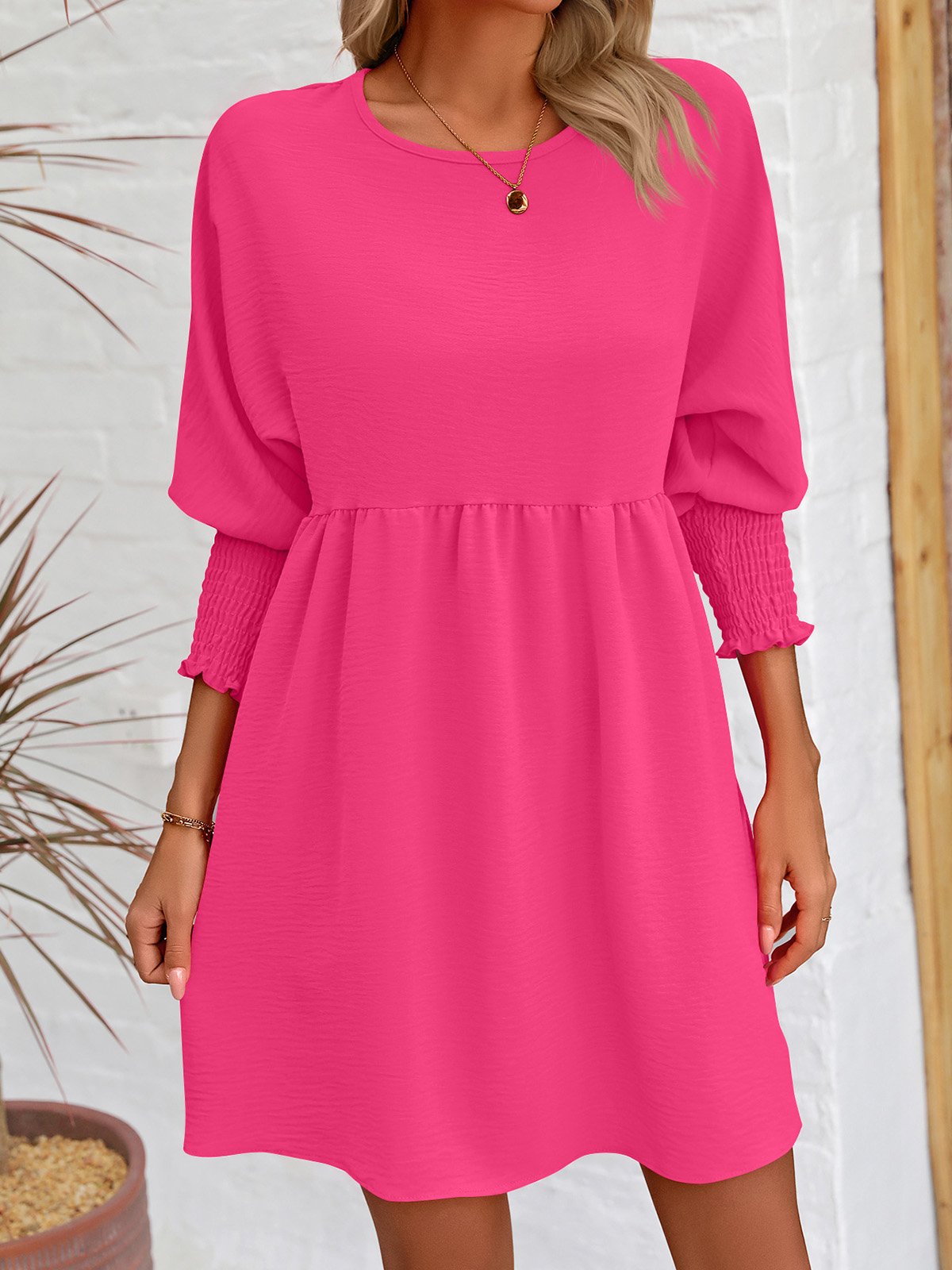 Femmes Plain Noir Col Rond Confortable Court Robe Décontracté