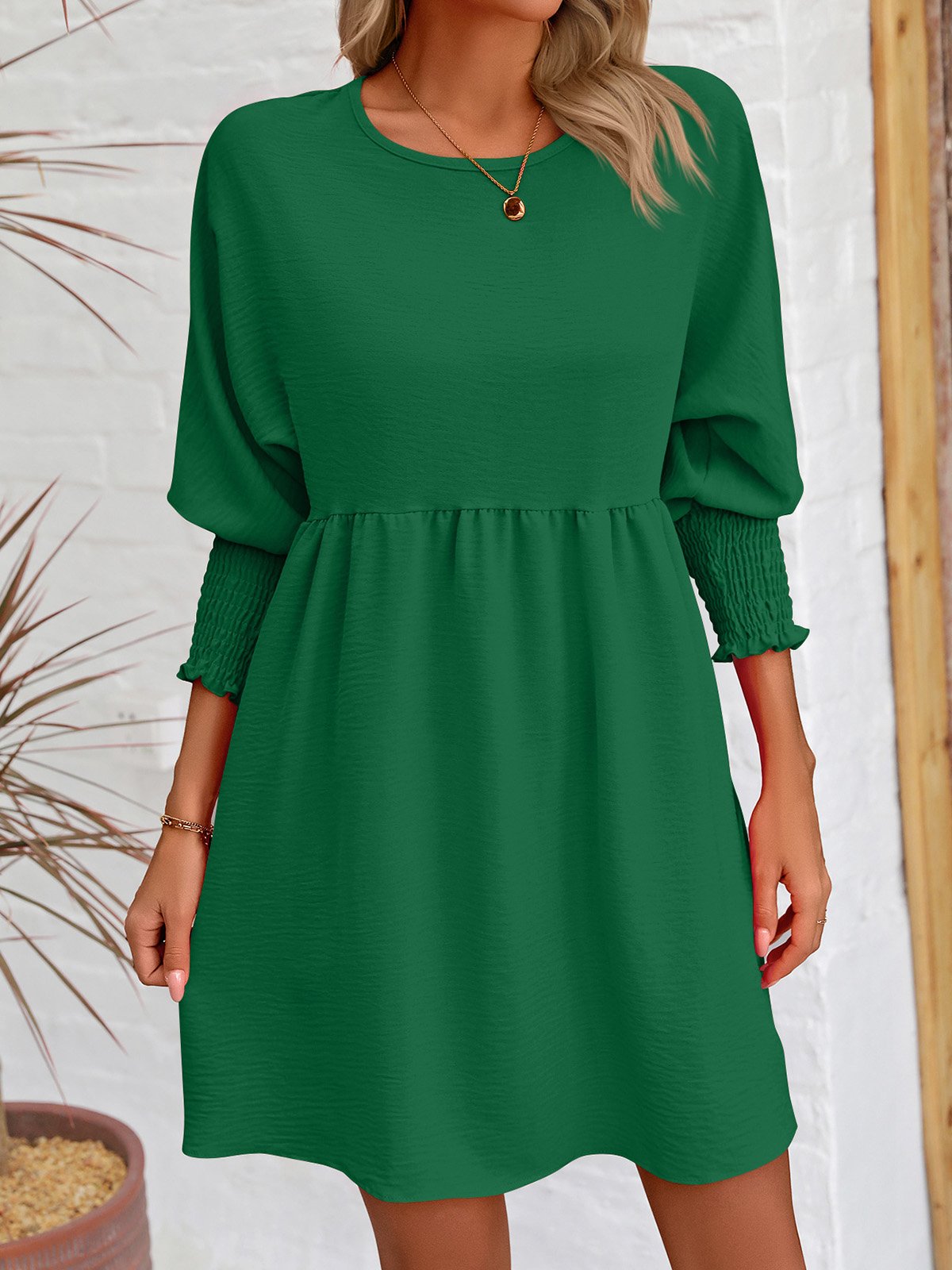 Femmes Plain Noir Col Rond Confortable Court Robe Décontracté