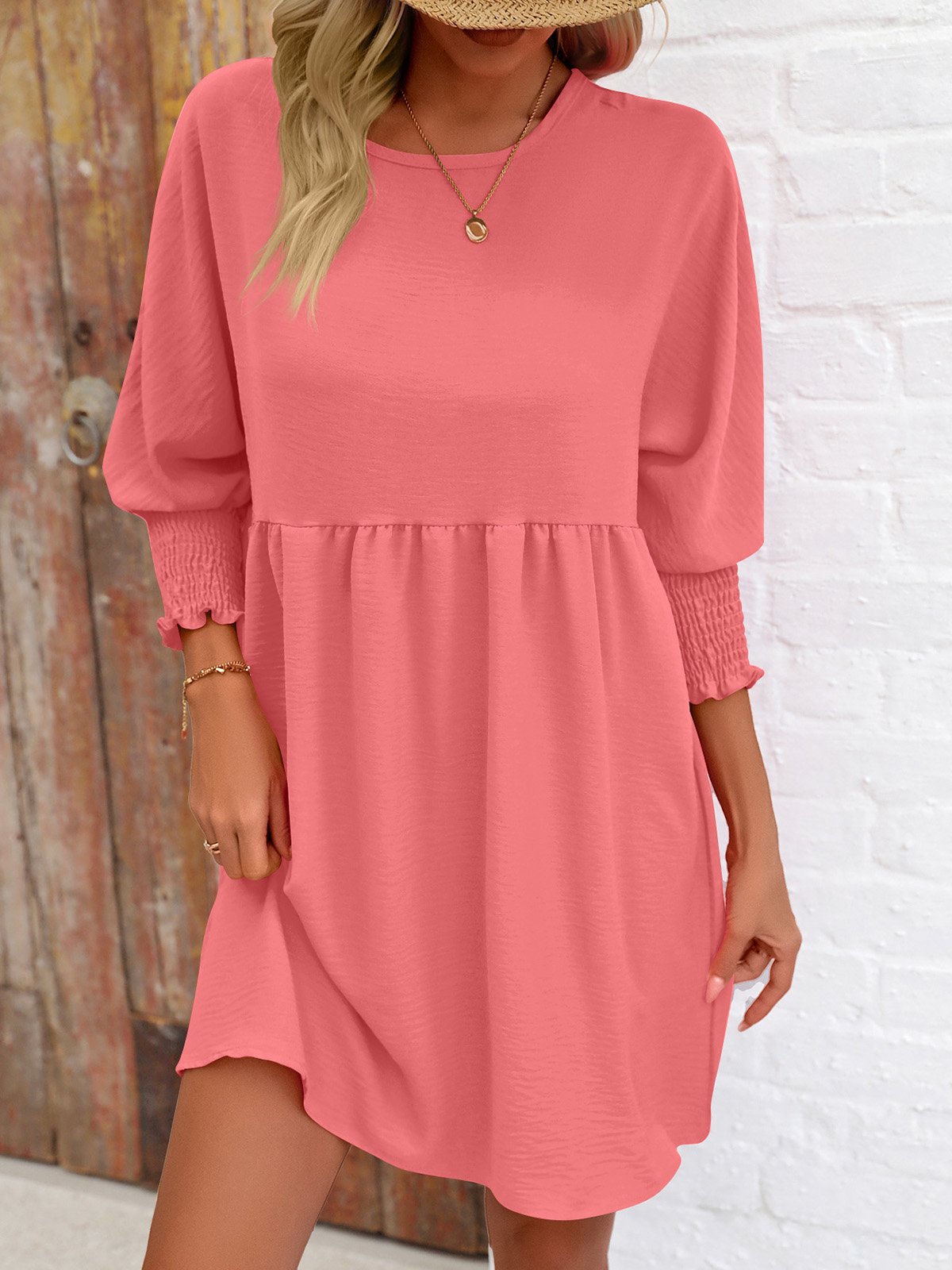 Femmes Plain Noir Col Rond Confortable Court Robe Décontracté