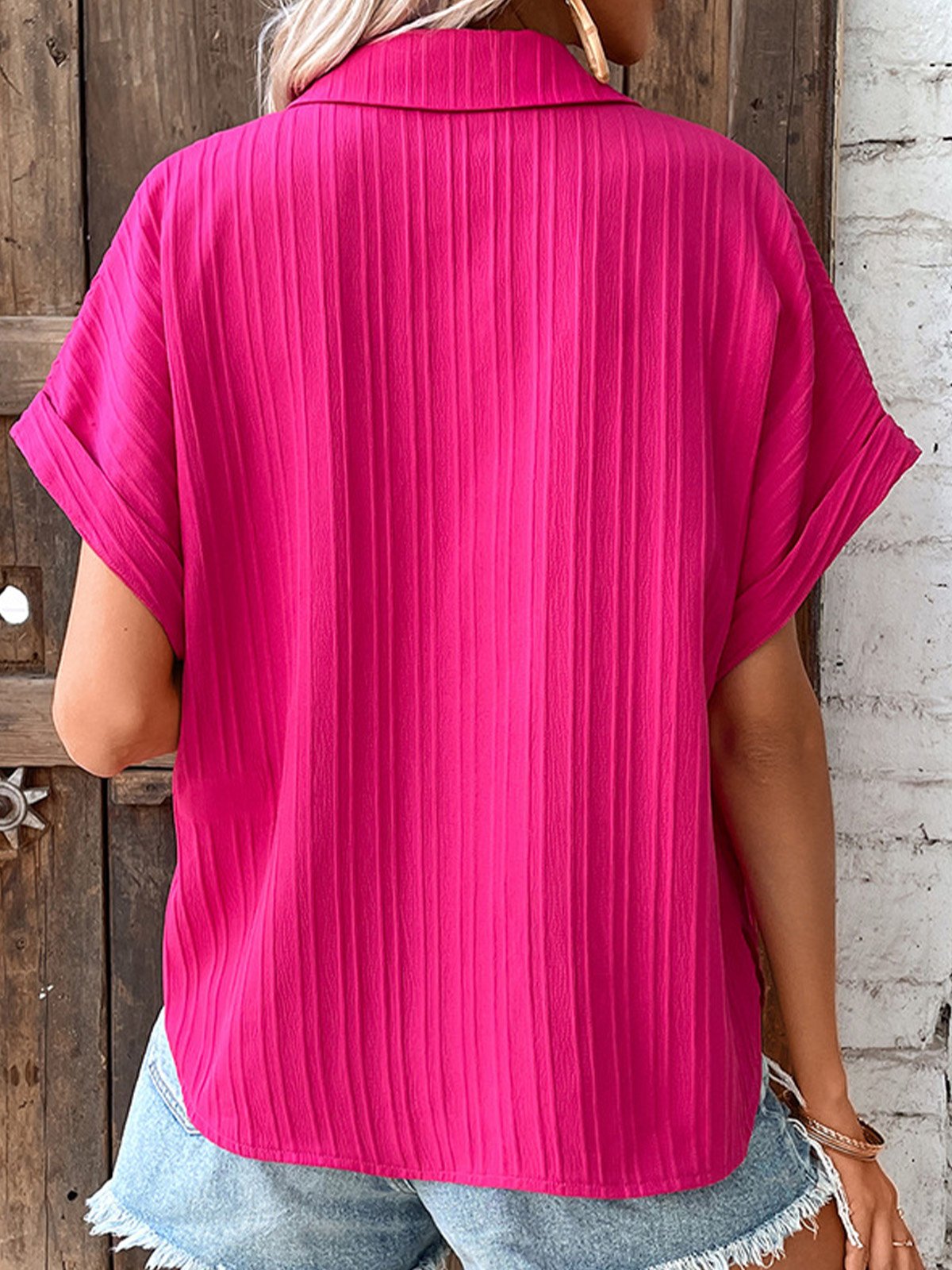 Blouses Décontracté Plain Été Polyester Aucune élasticité Quotidien Manches Courtes Régulier Droit pour Femmes