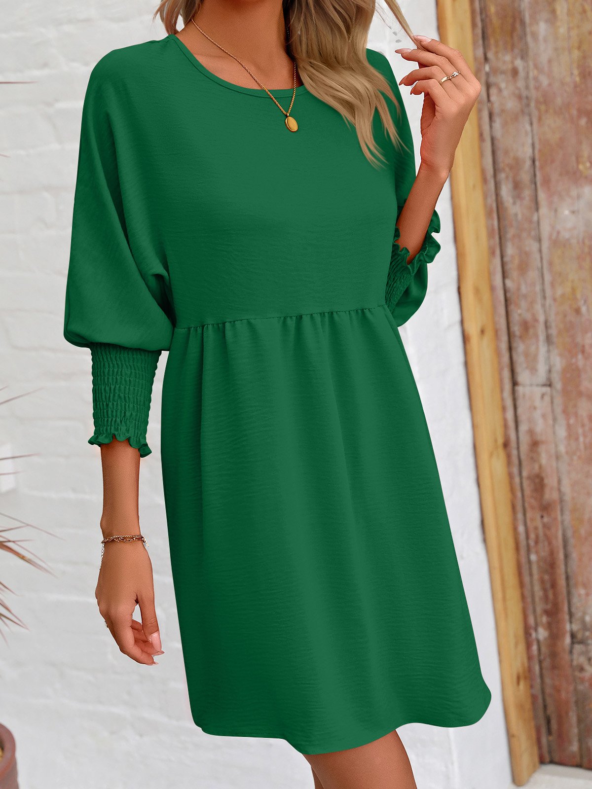 Femmes Plain Noir Col Rond Confortable Court Robe Décontracté