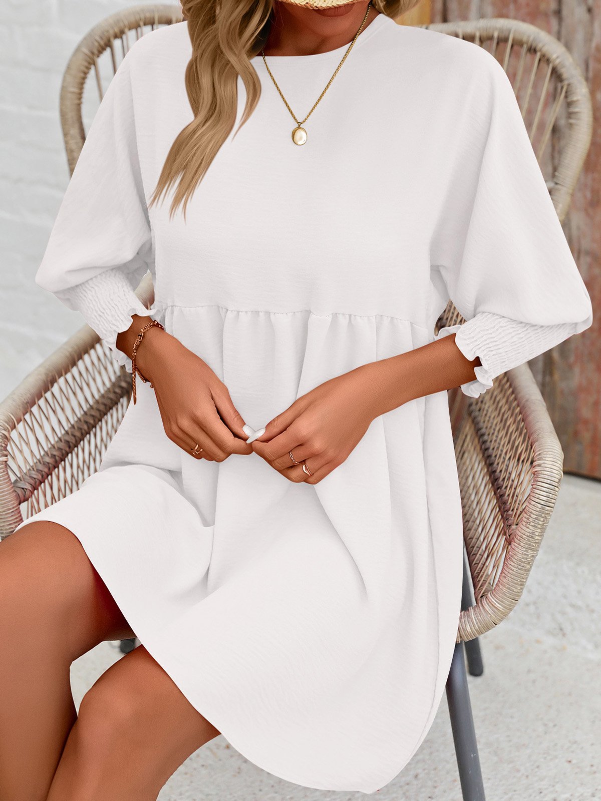 Femmes Plain Noir Col Rond Confortable Court Robe Décontracté