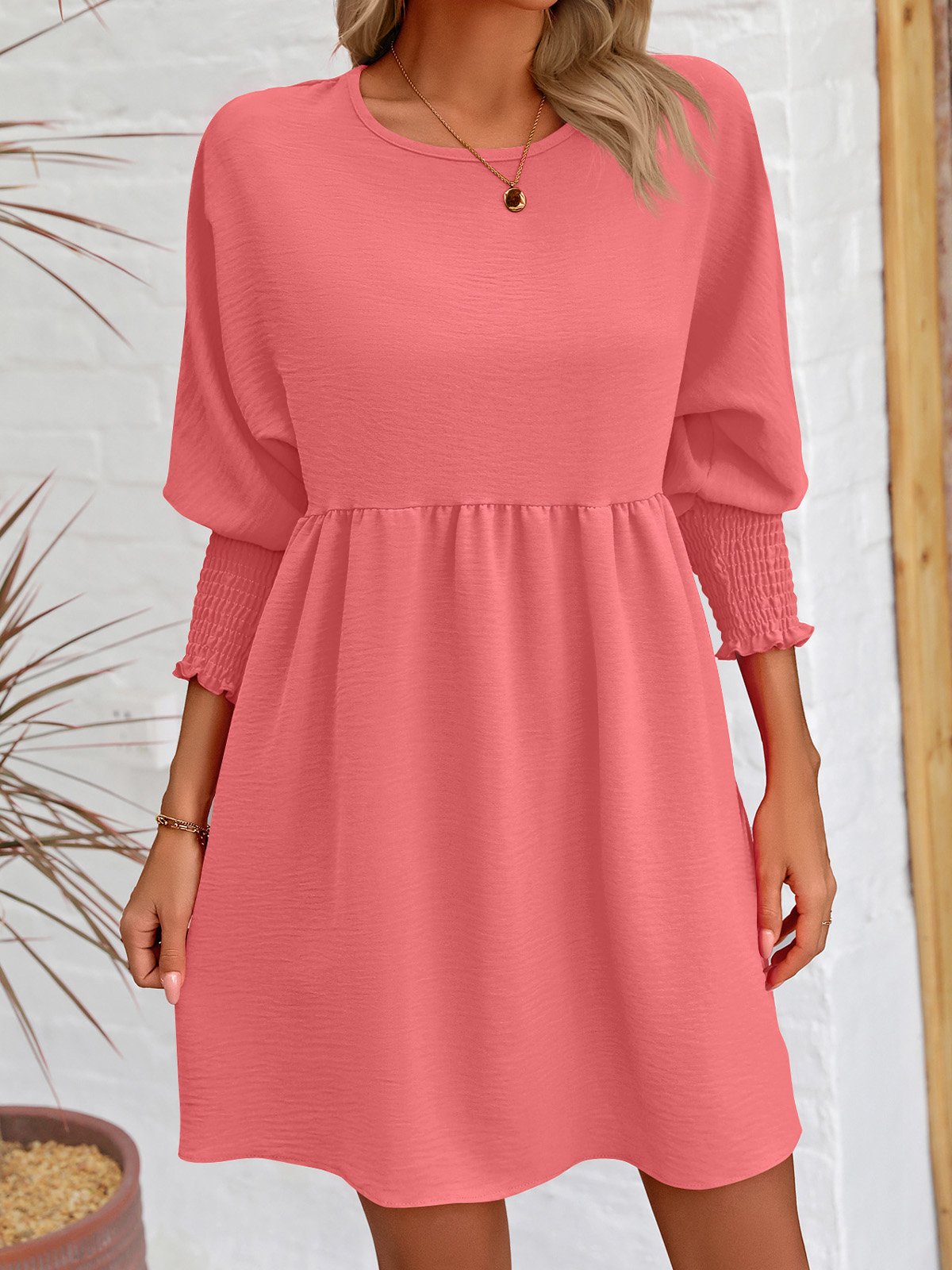 Femmes Plain Noir Col Rond Confortable Court Robe Décontracté