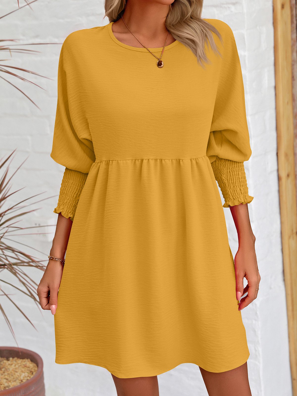 Femmes Plain Noir Col Rond Confortable Court Robe Décontracté