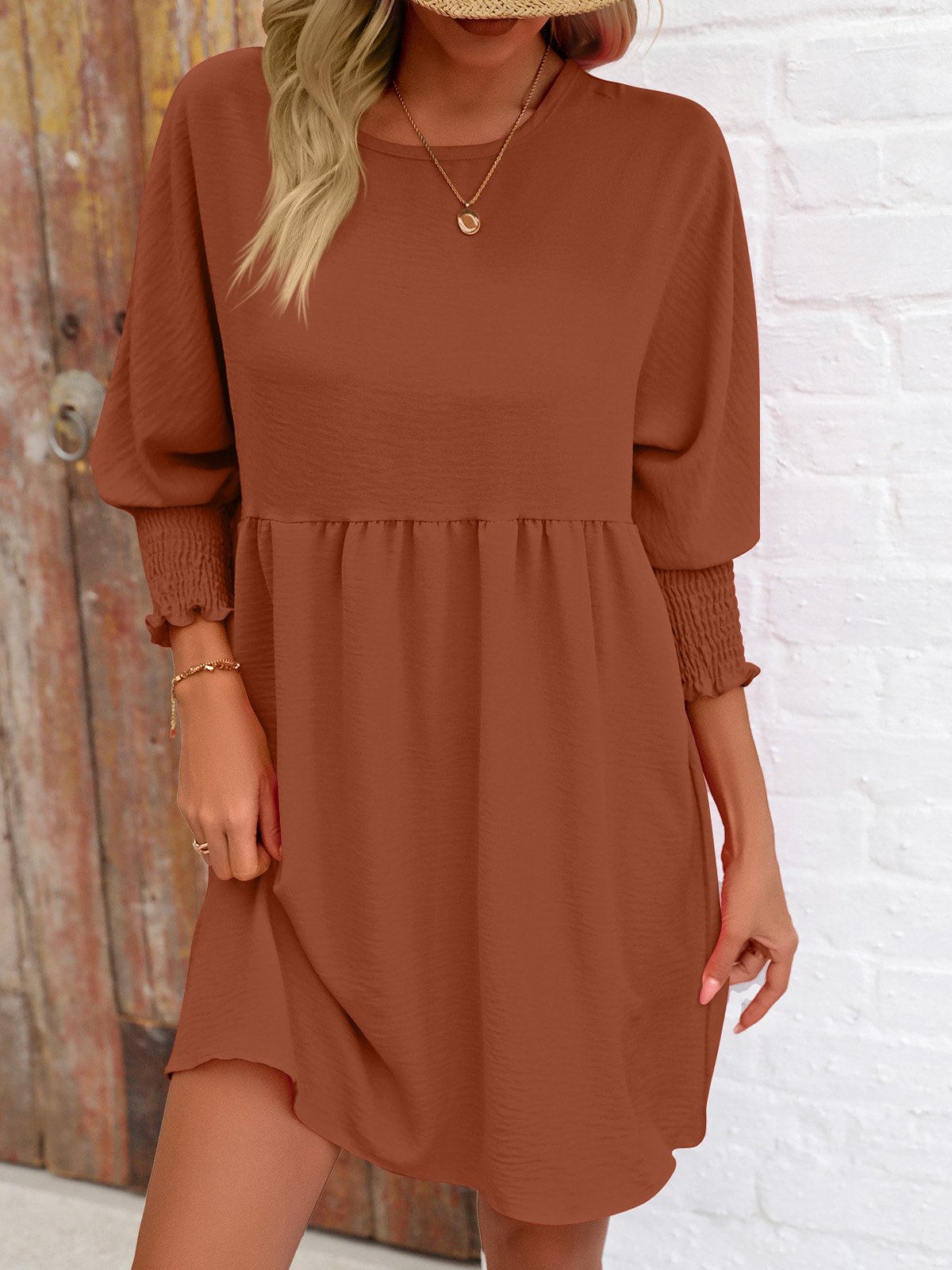 Femmes Plain Noir Col Rond Confortable Court Robe Décontracté