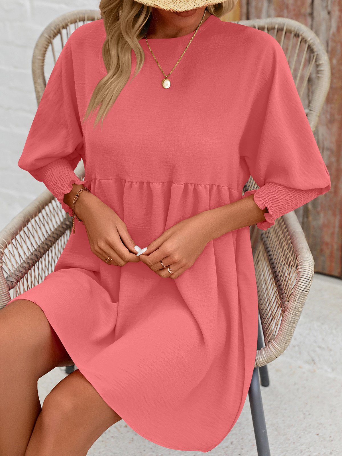 Femmes Plain Noir Col Rond Confortable Court Robe Décontracté