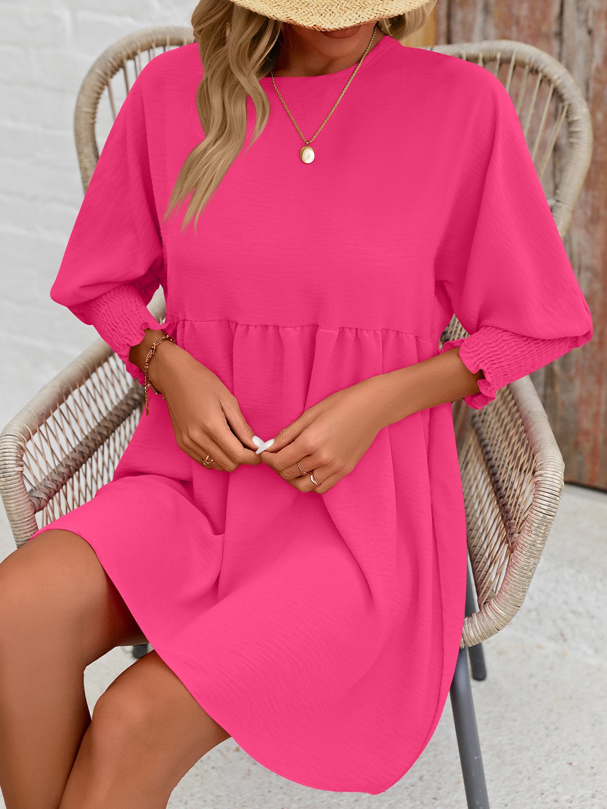 Femmes Plain Noir Col Rond Confortable Court Robe Décontracté
