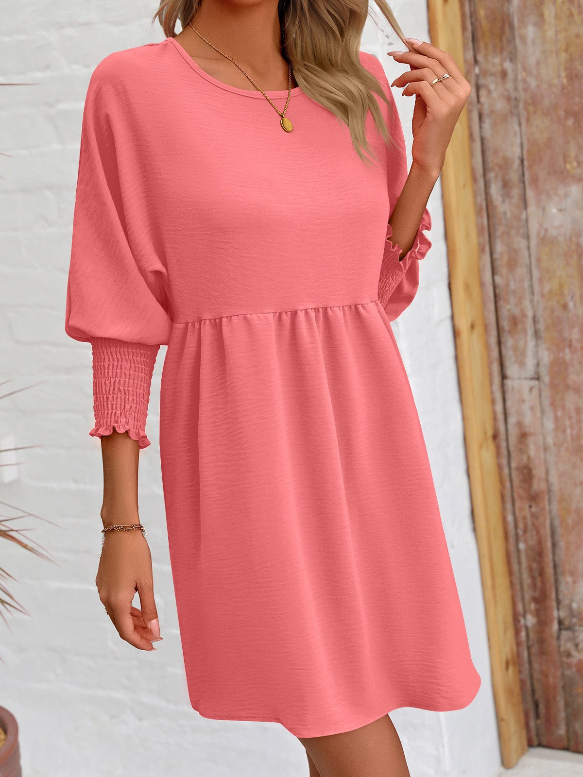 Femmes Plain Noir Col Rond Confortable Court Robe Décontracté