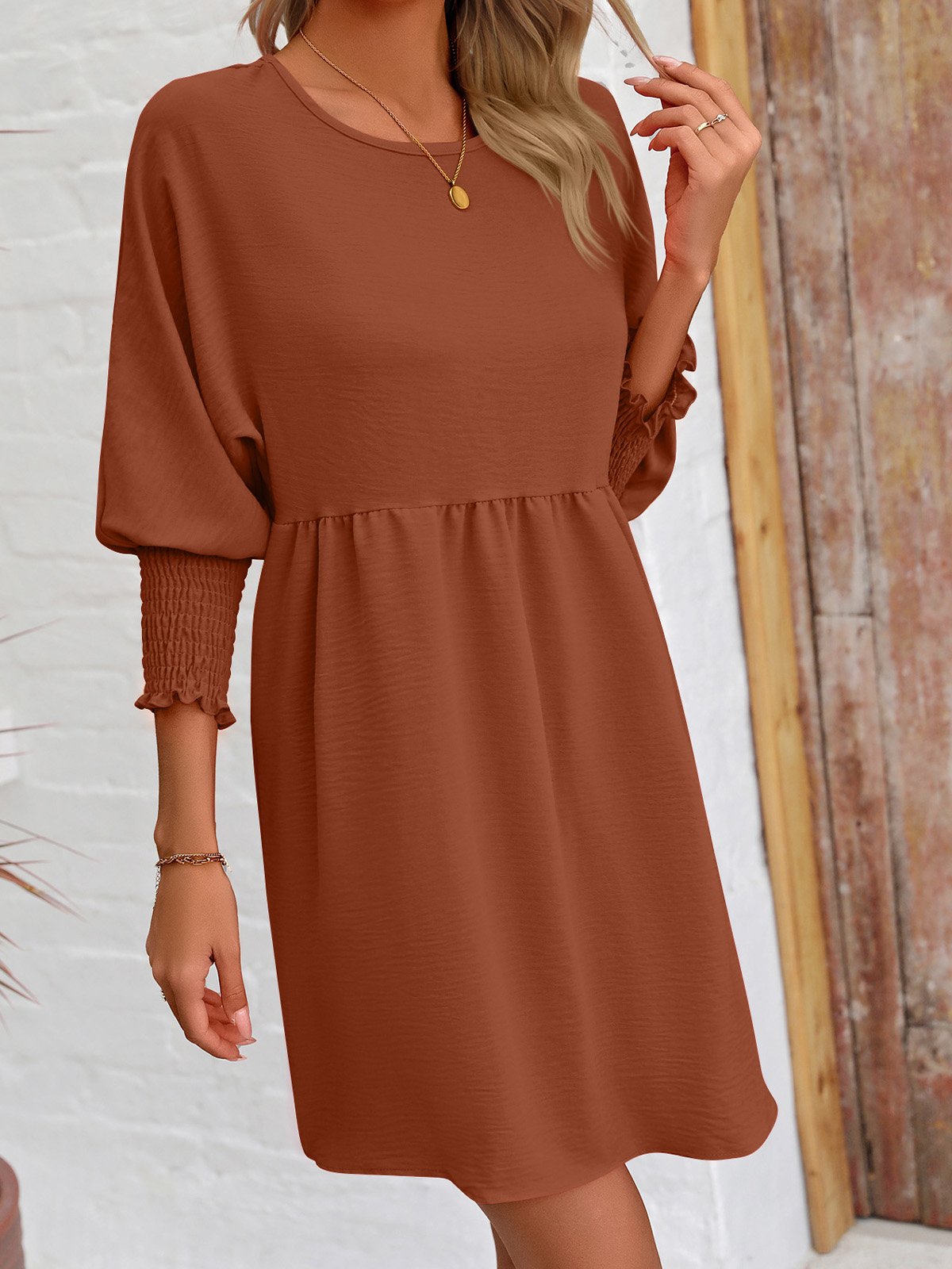 Femmes Plain Noir Col Rond Confortable Court Robe Décontracté