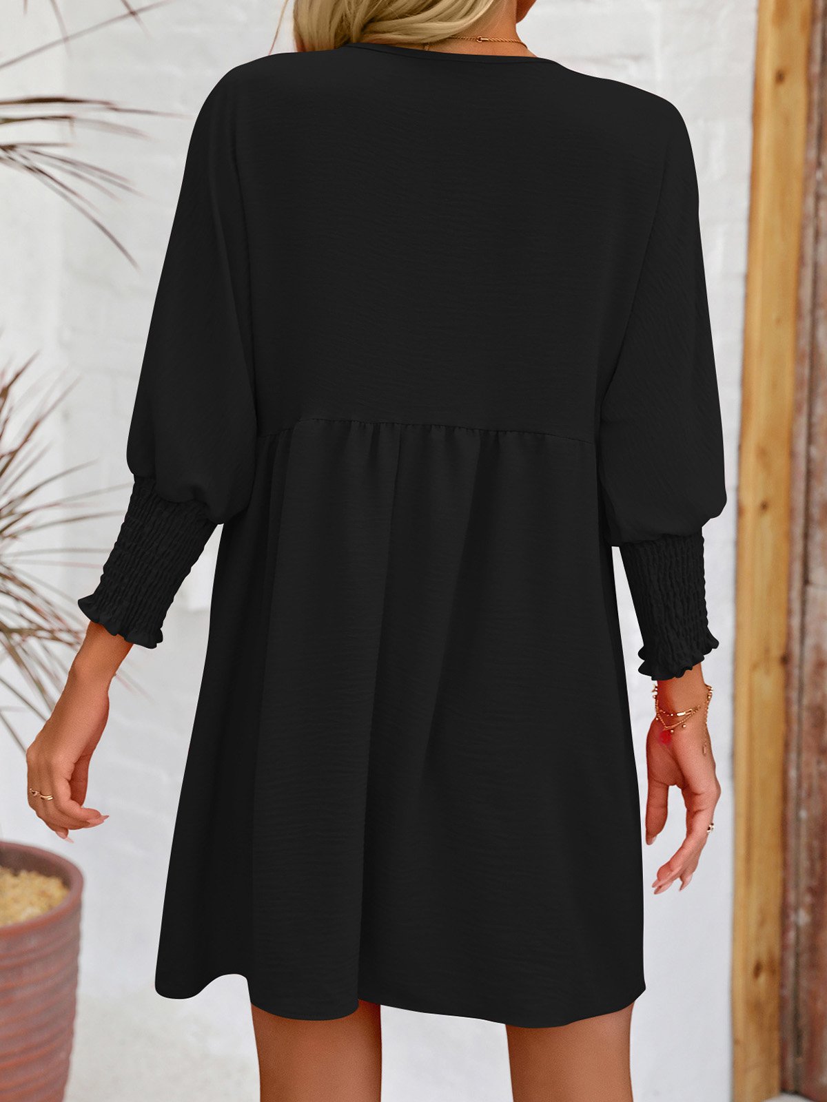 Femmes Plain Noir Col Rond Confortable Court Robe Décontracté