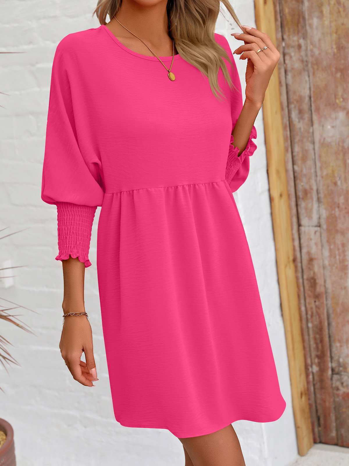 Femmes Plain Noir Col Rond Confortable Court Robe Décontracté