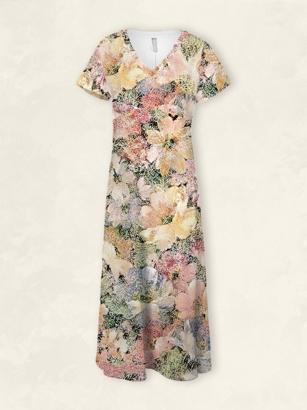 Femmes Floral Jaune Col V Confortable Robe Maxi Décontracté