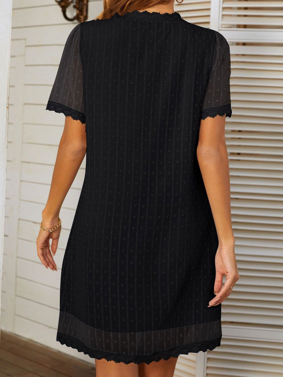 Femmes Pois Polka Blanc Col V Confortable Court Robe Décontracté