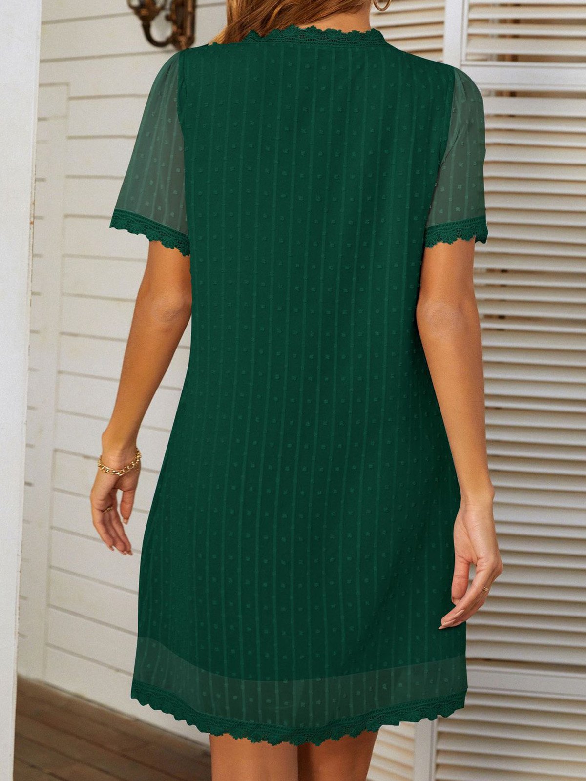 Femmes Pois Polka Blanc Col V Confortable Court Robe Décontracté