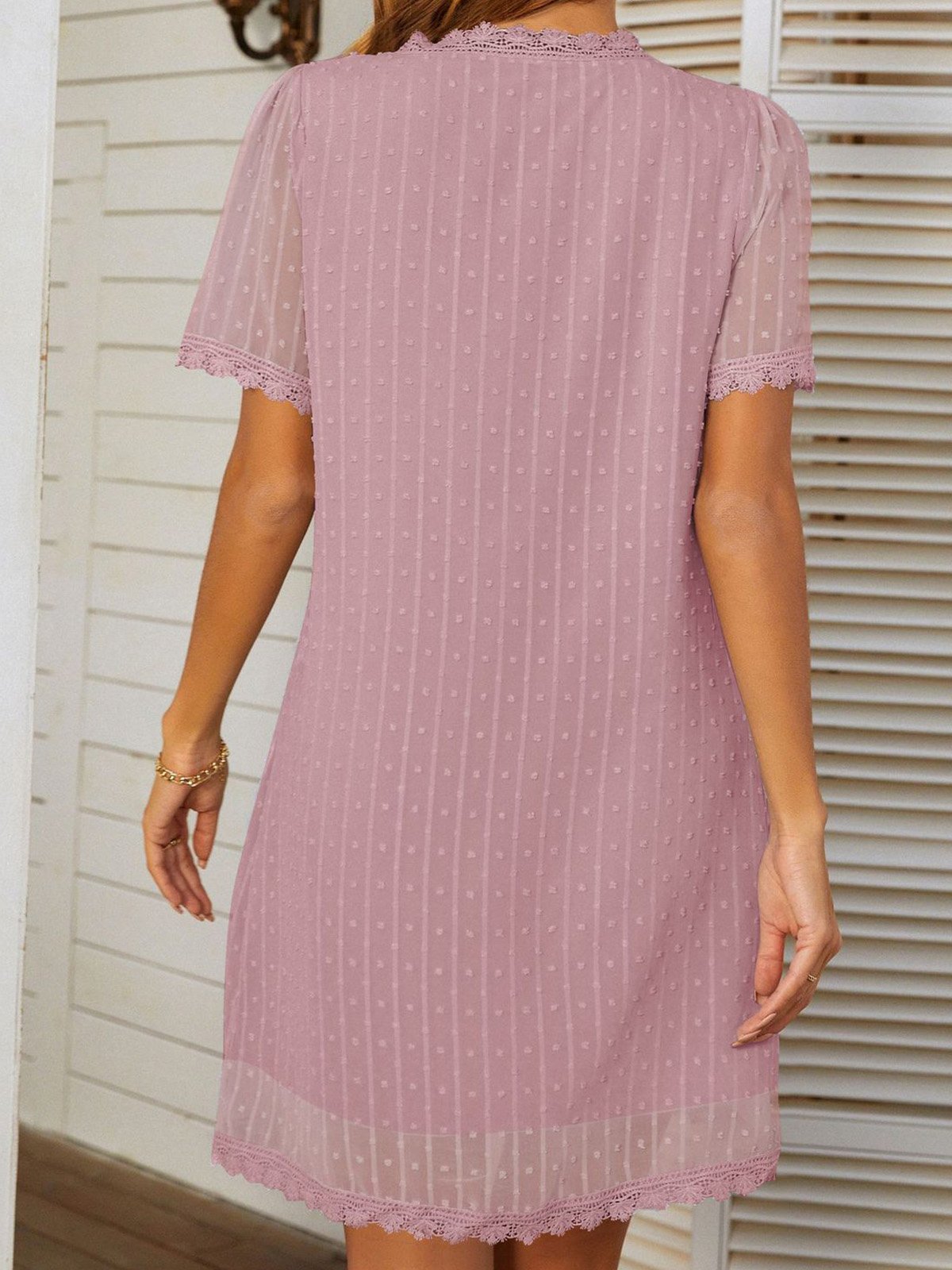 Femmes Pois Polka Blanc Col V Confortable Court Robe Décontracté