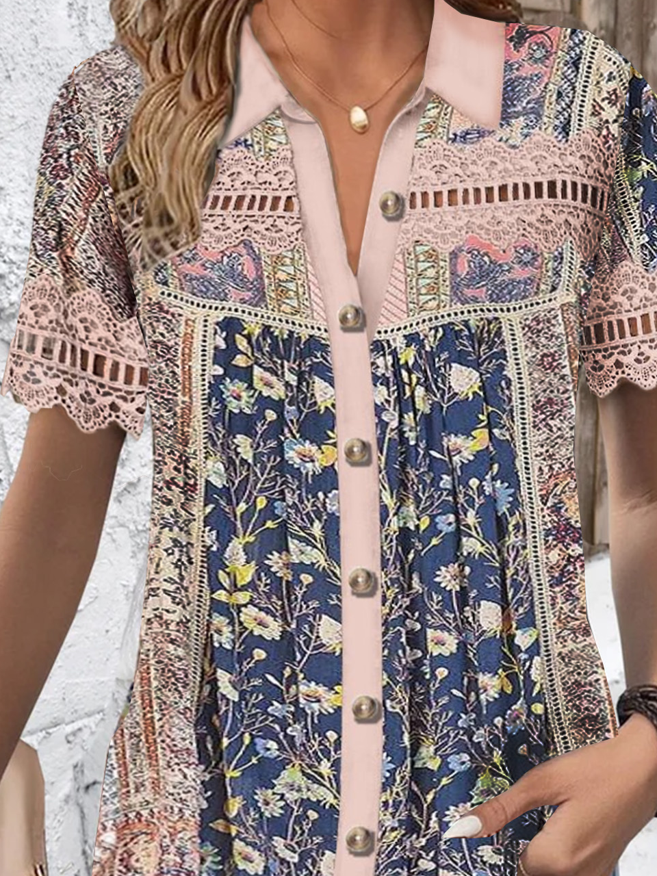 Blouses Décontracté Floral Été Polyester Aucune élasticité Vacances Droit Régulier Col de Chemise pour Femmes