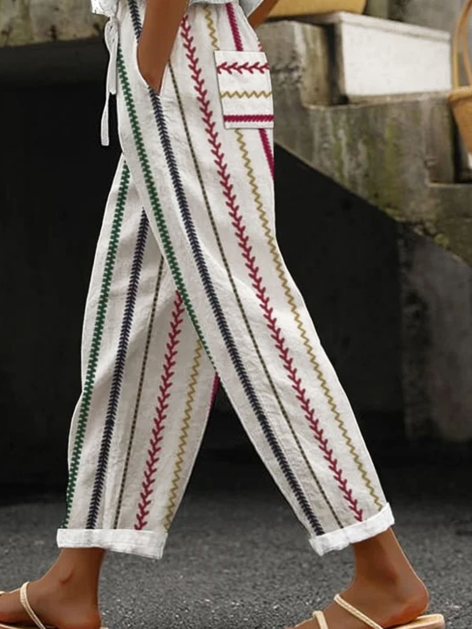 Pantalons Femmes Rayé Décontracté Printemps / Automne Aucune élasticité Quotidien Ample Taille Élastique Long Régulier