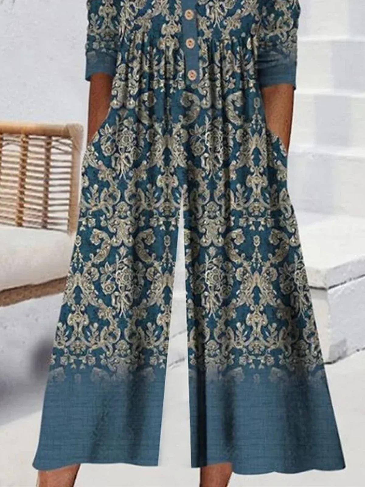 Combinaisons Décontracté Ethnique Été Polyester Micro-élasticité Quotidien Ample Demi Manche Long pour Femmes