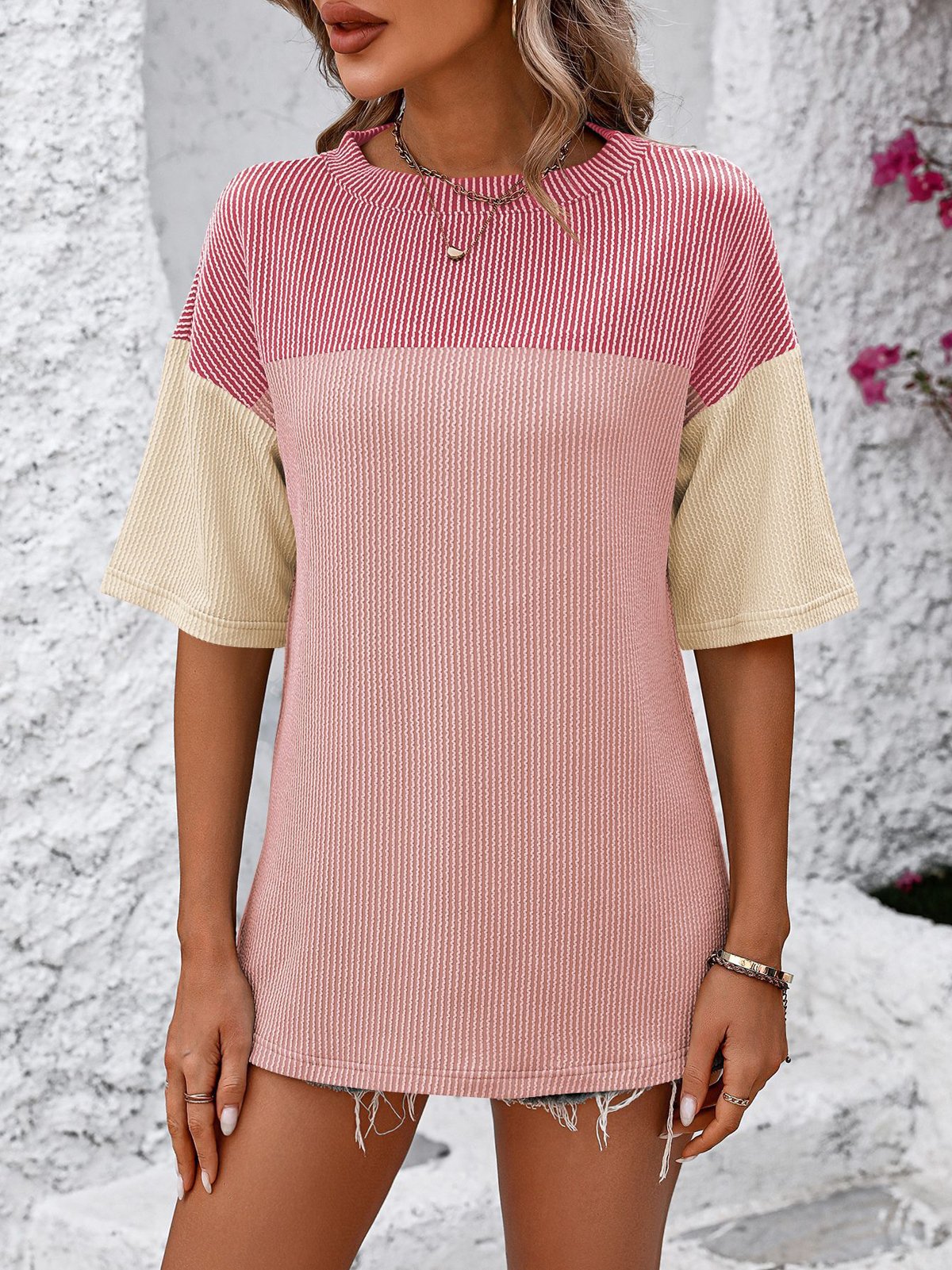 Chemises Décontracté Bloc de Couleur Été Coton Aucune élasticité Quotidien Demi Manche Droit Régulier pour Femmes