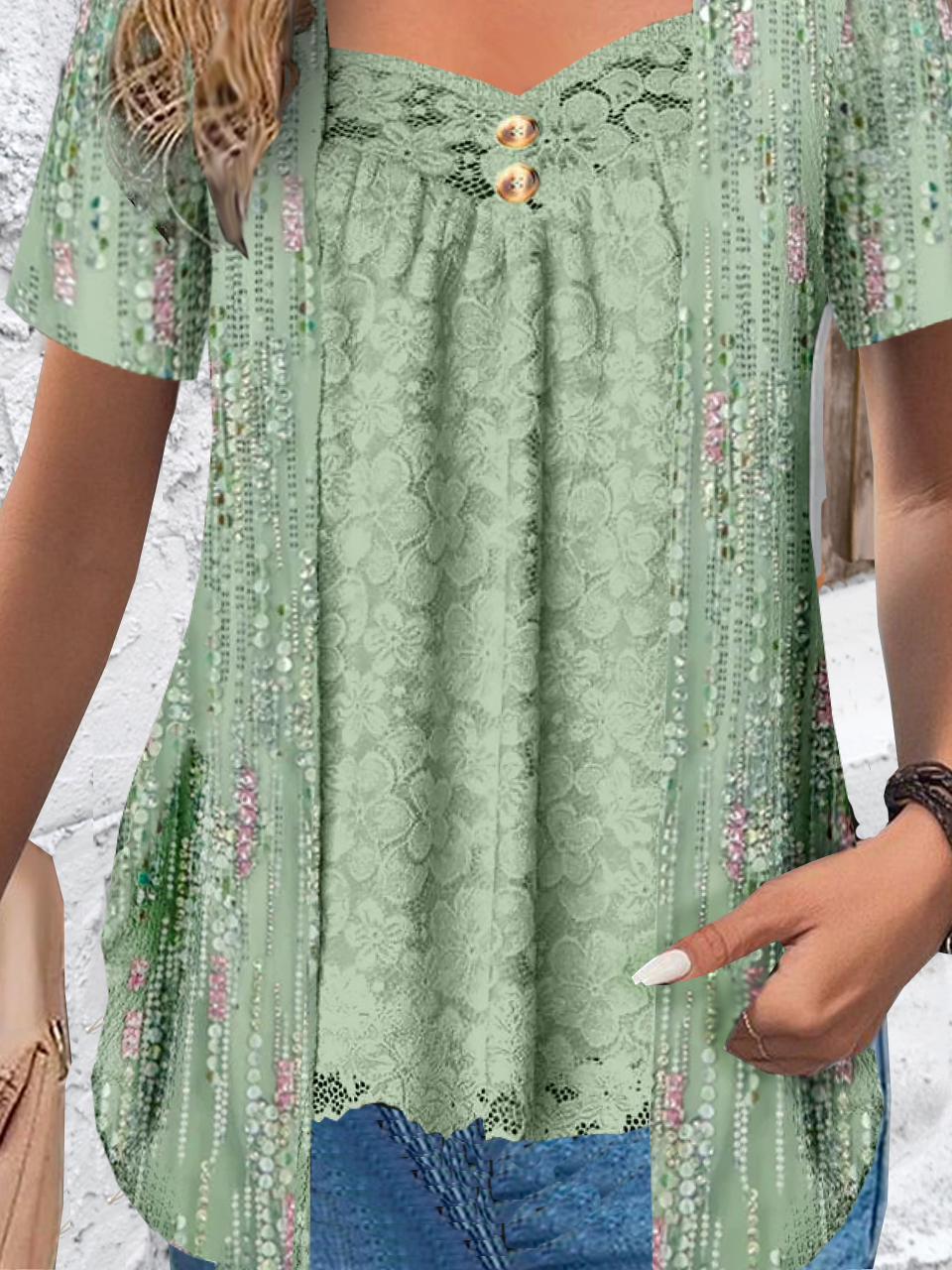 Chemises Décontracté Été Disty Floral Polyester Aucune élasticité Dentelle Manches Courtes Régulier Droit pour Femmes