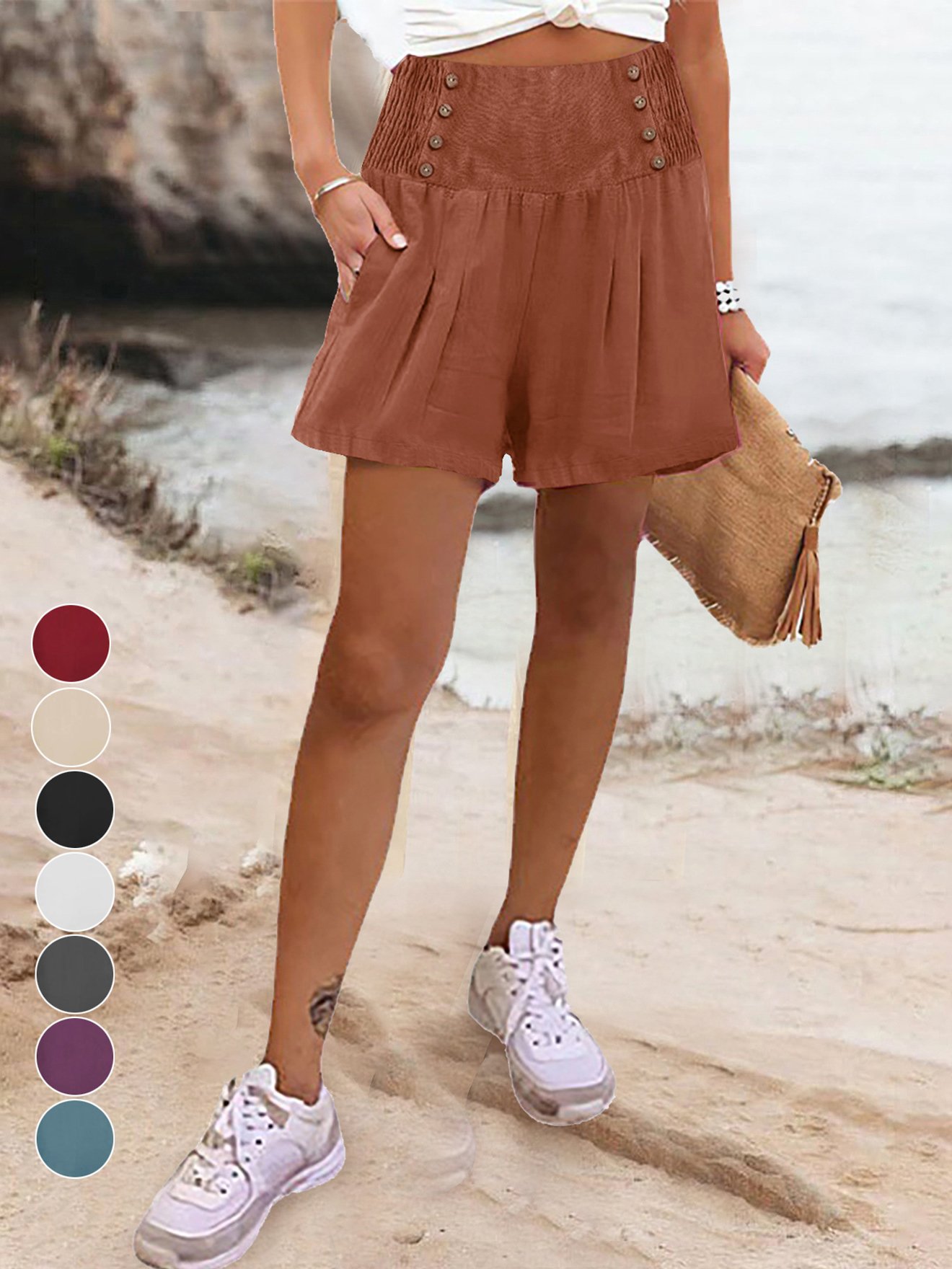 Shorts Décontracté Plain Été Naturel Quotidien Pantalon droit Shorts Boucle Régulier pour Femmes